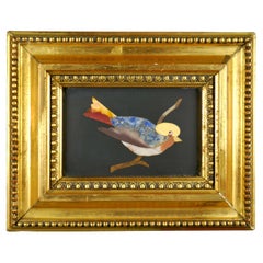 Vintage Miniature Italian Pietra Dura Lapis & Jasper Mosaic Plaque of a Bird on a Branch