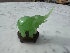Miniature Jadite Elephant on Wooden Stand