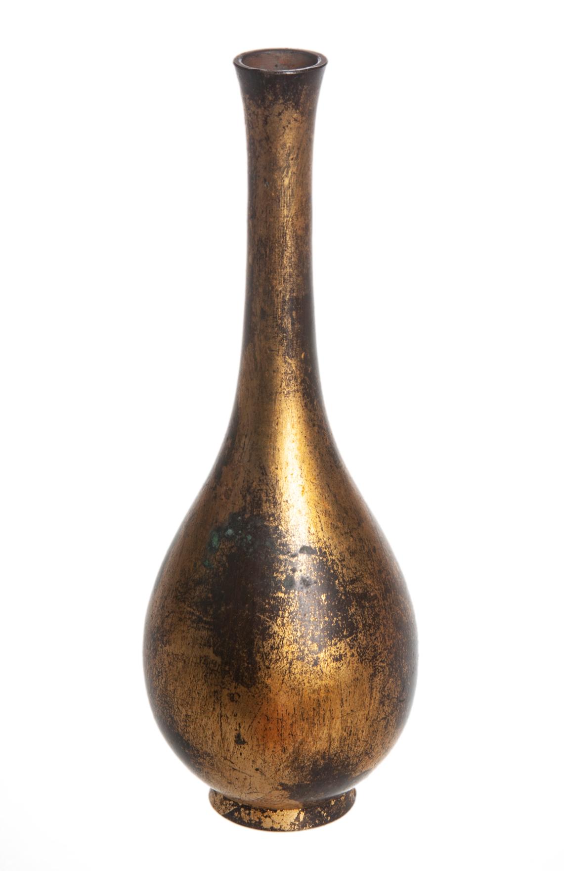 Miniature Japanese Gilt Bronze Finish Bud Vase In Good Condition In Malibu, CA