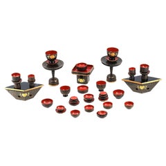 Miniature Japanese Hand Painted Wooden Laquered Set