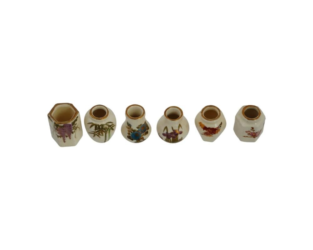 Miniature Japanese Meiji Satsuma Porcelain Vases Set For Sale 1