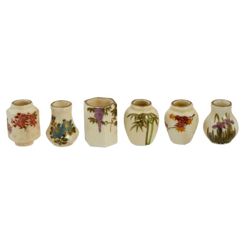 Miniature Japanese Meiji Satsuma Porcelain Vases Set