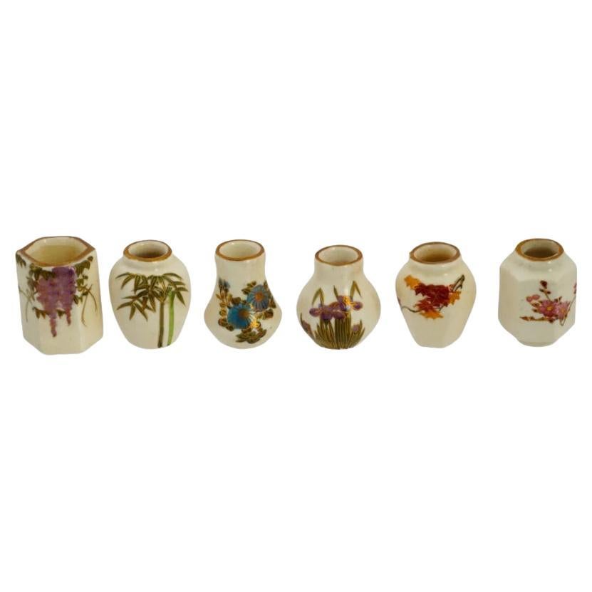 Miniature Japanese Meiji Satsuma Porcelain Vases Set