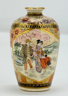 Miniature Japanese Satsuma Porcelain Cabinet Vase - Signed, Meiji Era