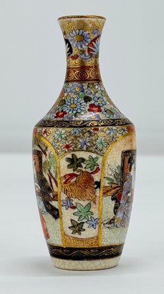 Miniature Japanese Satsuma Porcelain Cabinet Vase - Signed, Meiji Era