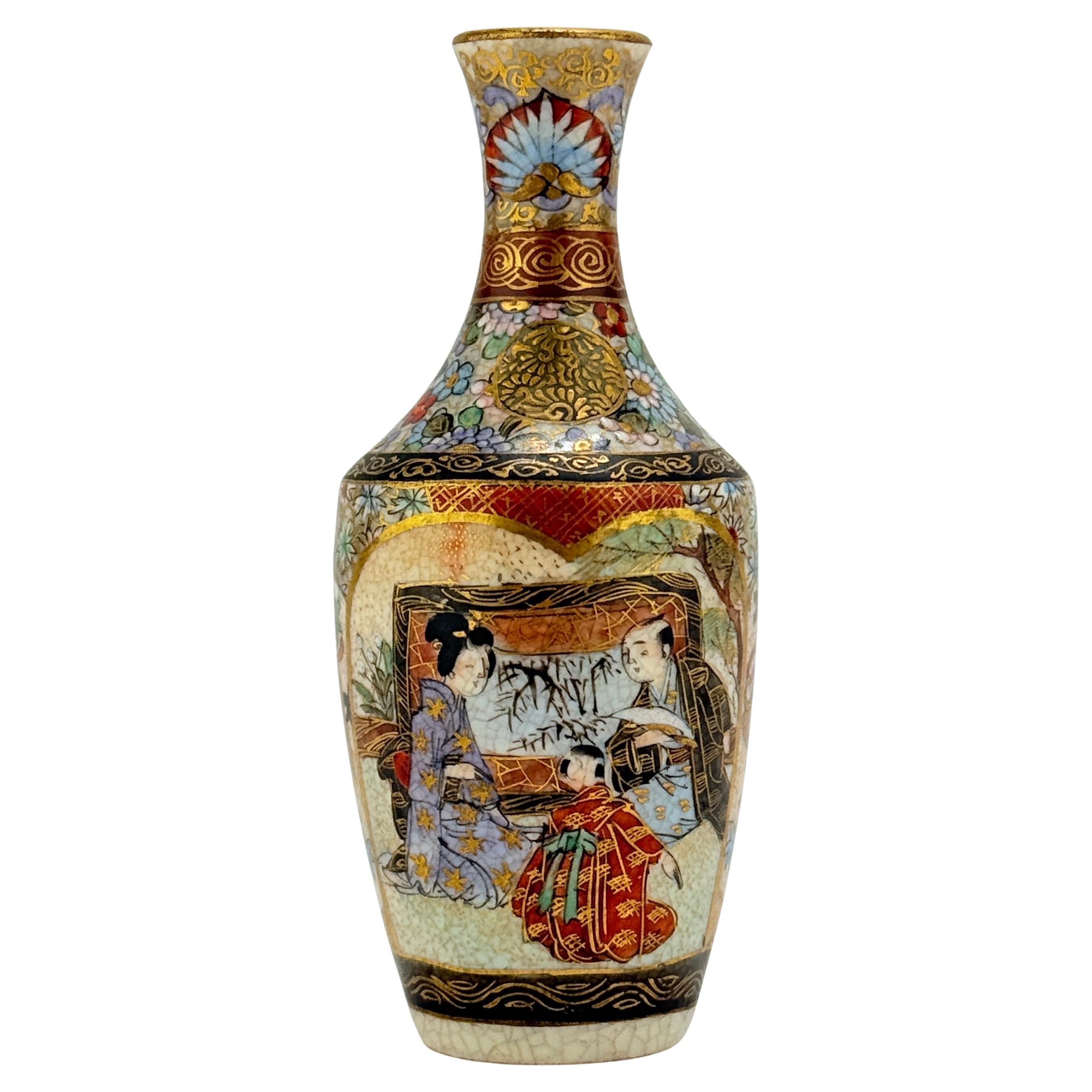 Miniature Japanese Satsuma Porcelain Cabinet Vase - Signed, Meiji Era