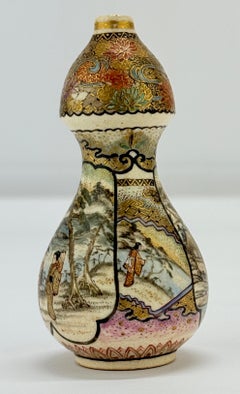 Miniature Japanese Satsuma Porcelain Gourd Shaped Cabinet Vase Meiji Era