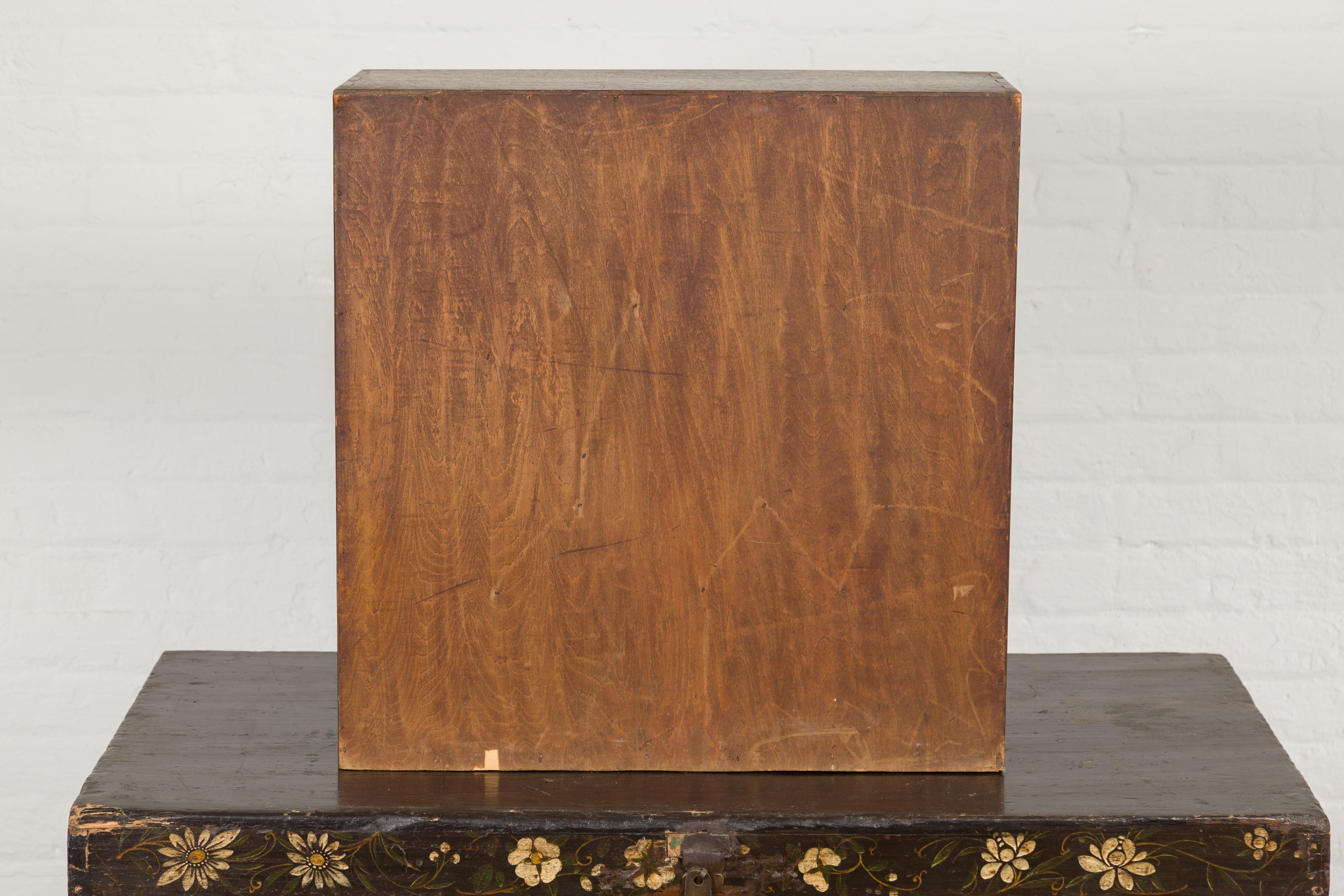 Miniature Japanese Taishō Period Zebra Wood Tansu Chest with Sliding Doors For Sale 13