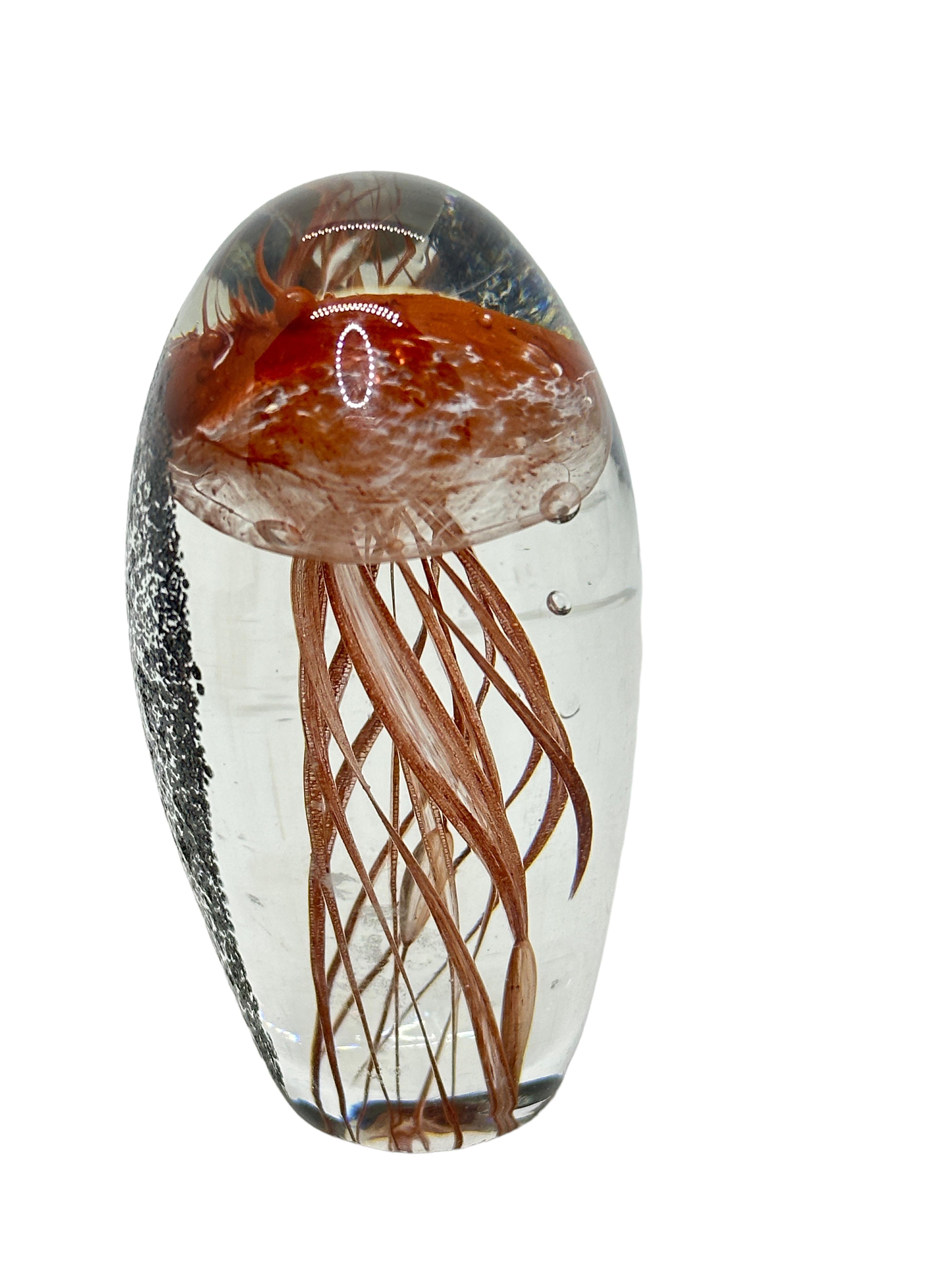 Hand-Crafted Miniature Jellyfish Murano Italian Art Glass Aquarium Paperweight Sculpture 