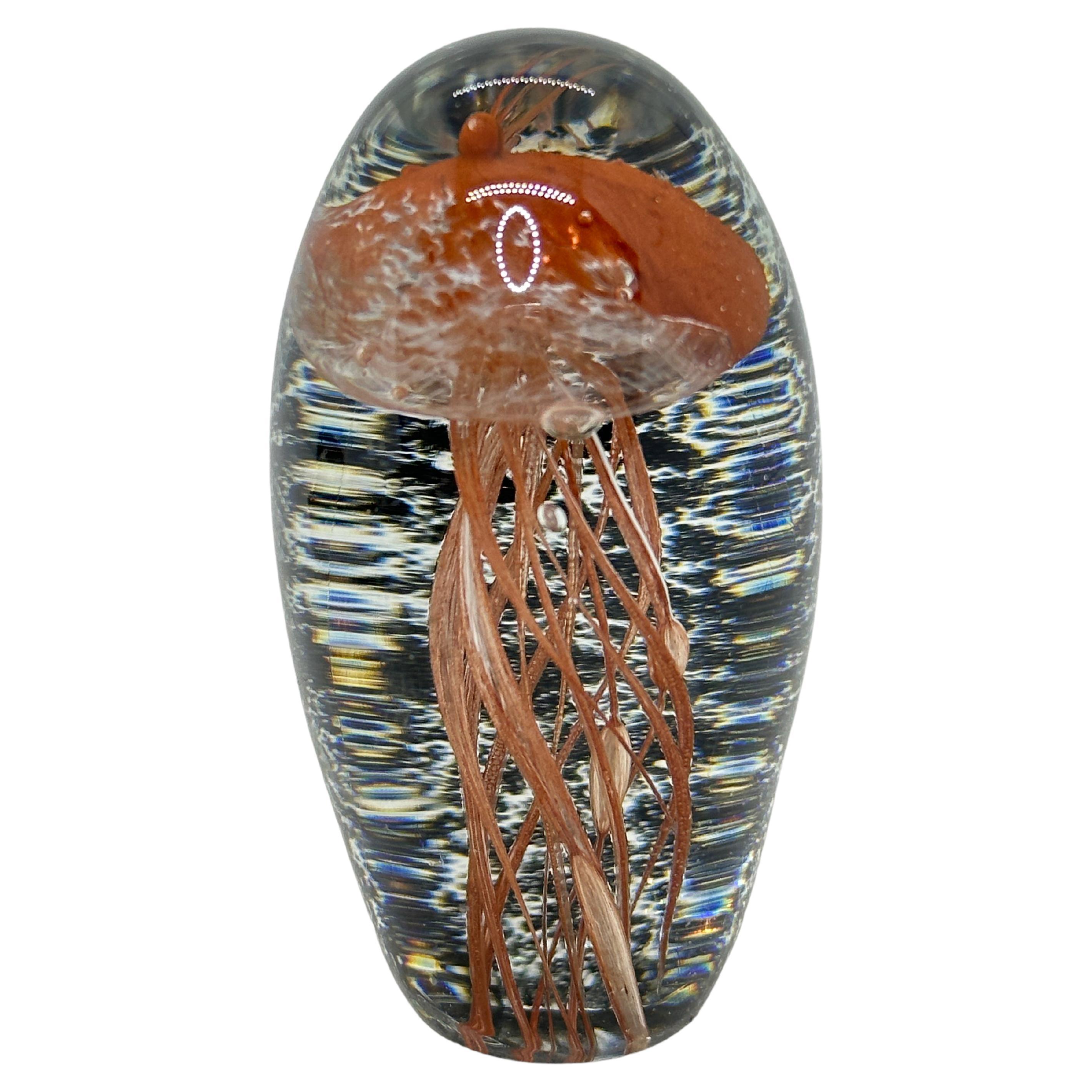 Miniature Jellyfish Murano Italian Art Glass Aquarium Paperweight Sculpture 