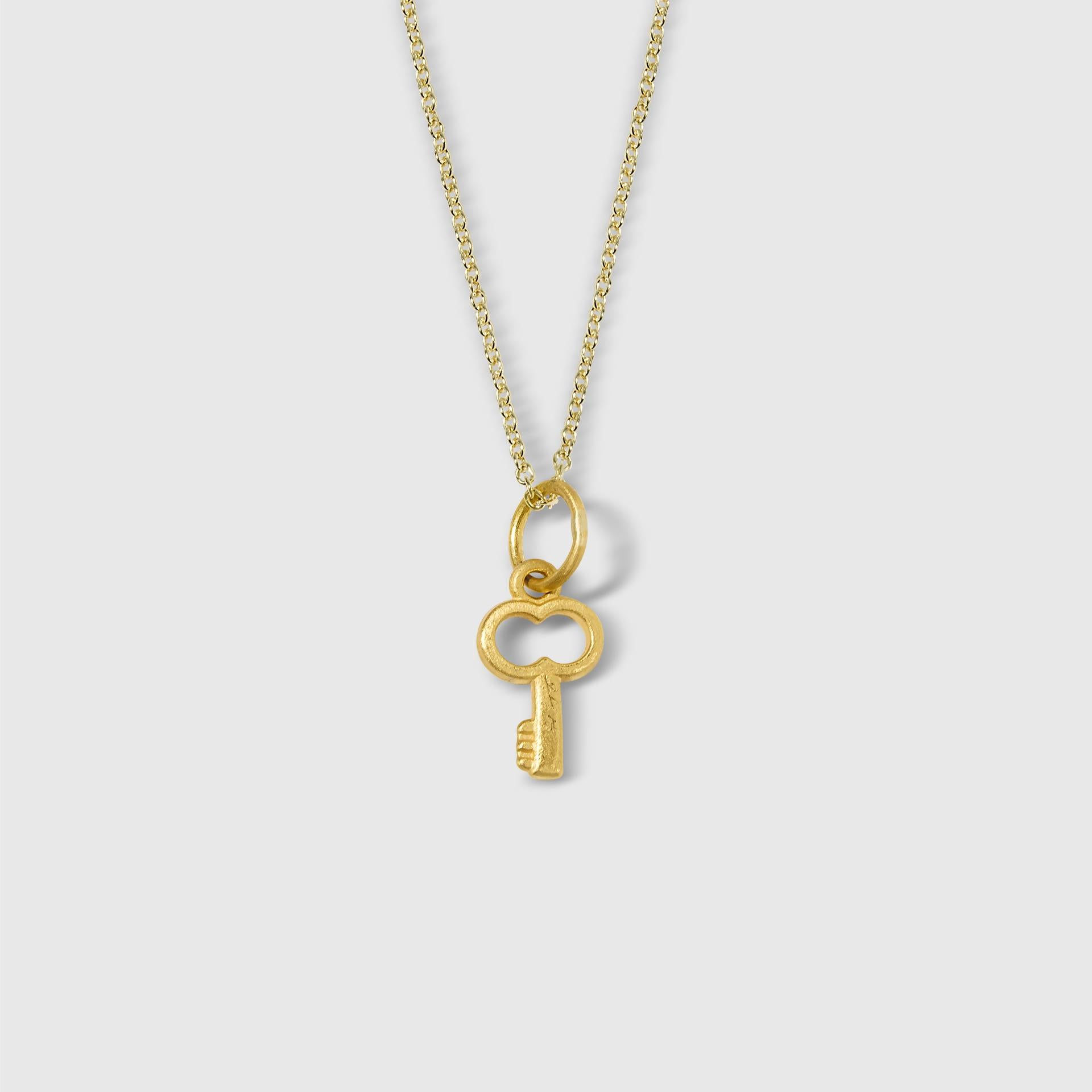 Miniature Key Charm Pendant Necklace, 24kt Solid Gold In New Condition For Sale In Bozeman, MT