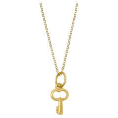 Miniature Key Charm Pendant Necklace, 24kt Solid Gold