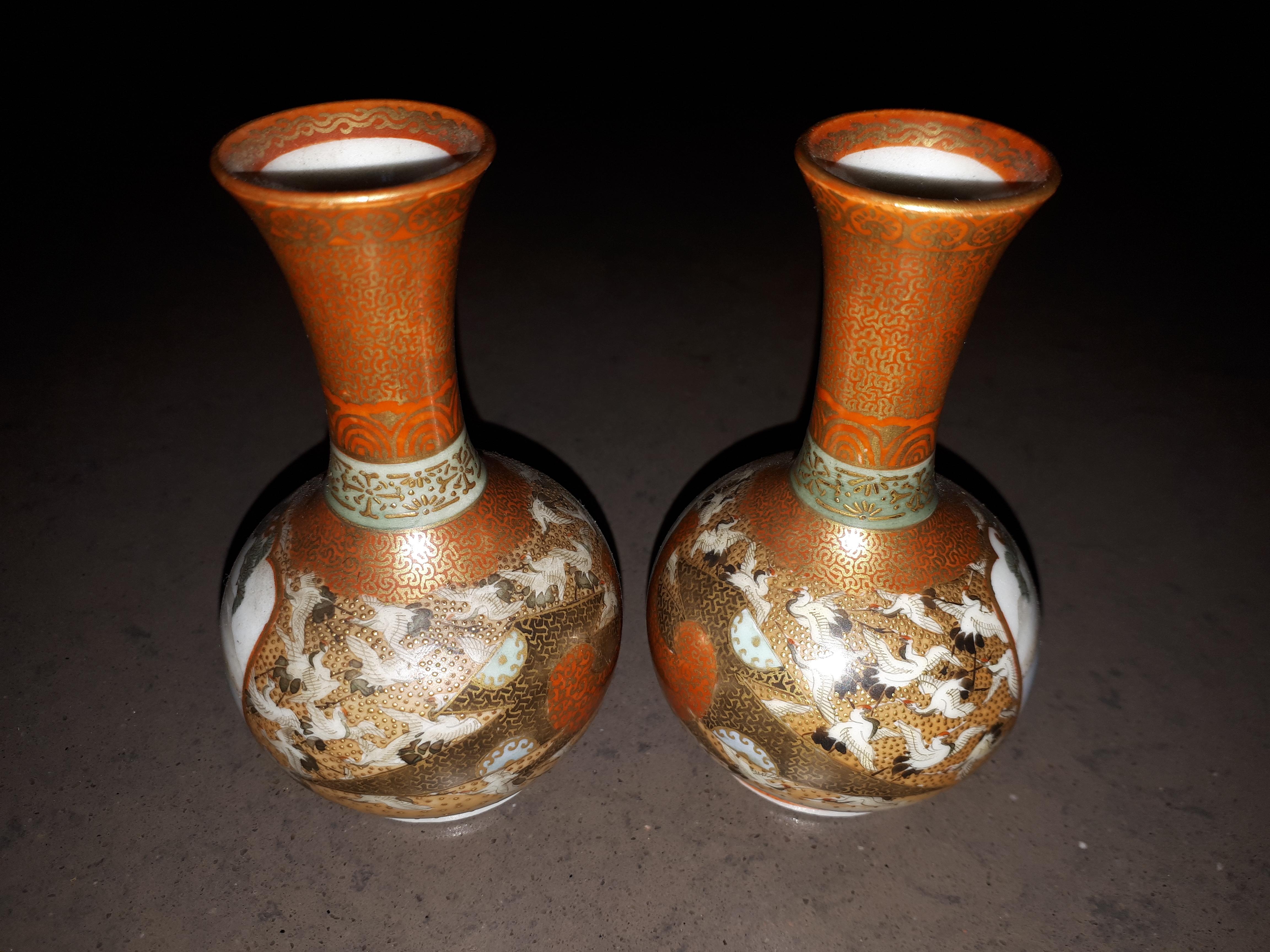 Japanese Miniature Kutani porcelain vases, Japan Meiji era For Sale