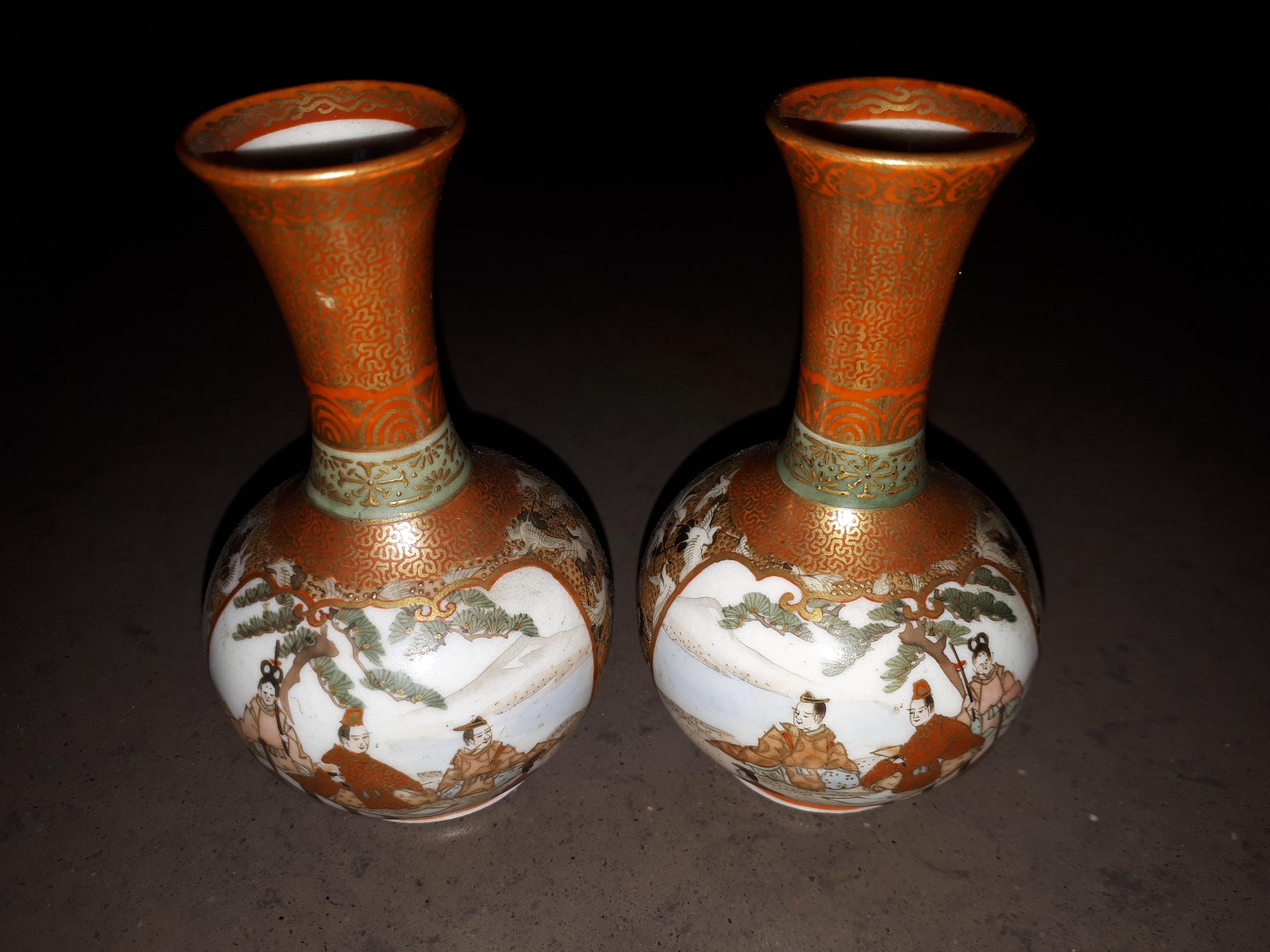 Enameled Miniature Kutani porcelain vases, Japan Meiji era For Sale