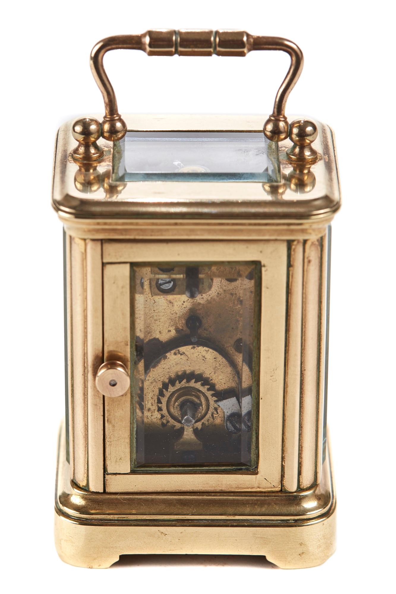 Miniature Lacquered Brass Cased Carriage Clock In Good Condition In Suffolk, GB