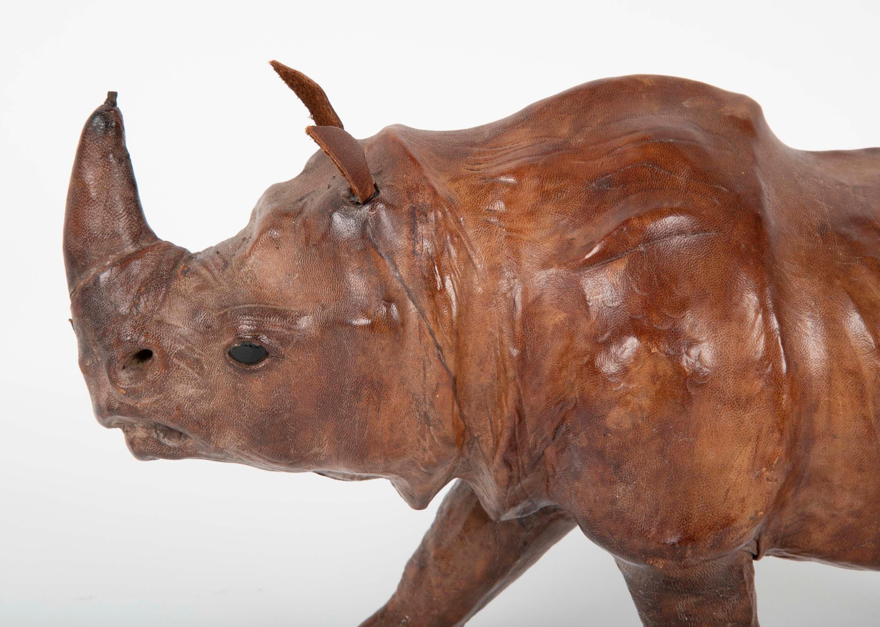 20th Century Miniature Leather Rhinoceros with Glass Eyes