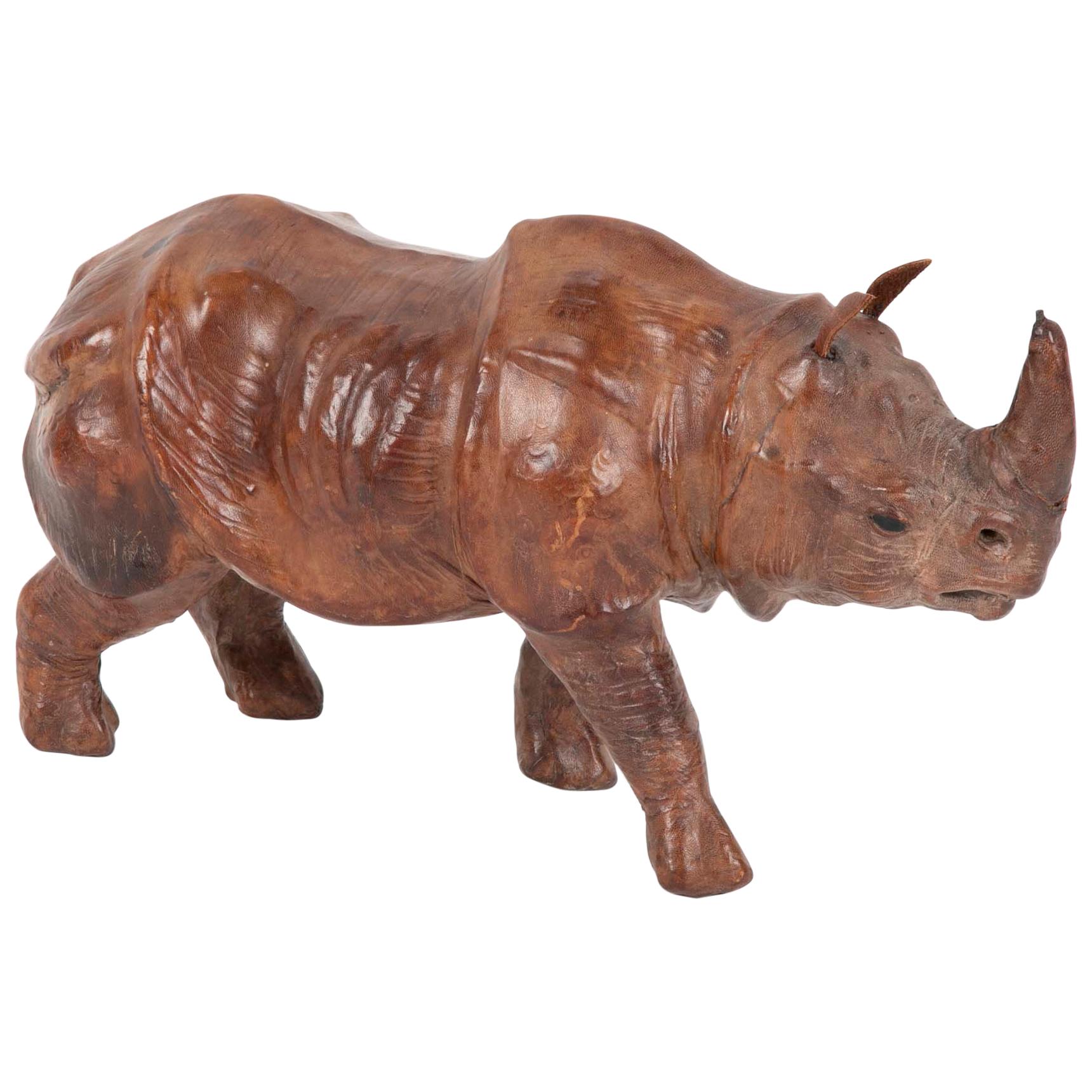 Miniature Leather Rhinoceros with Glass Eyes