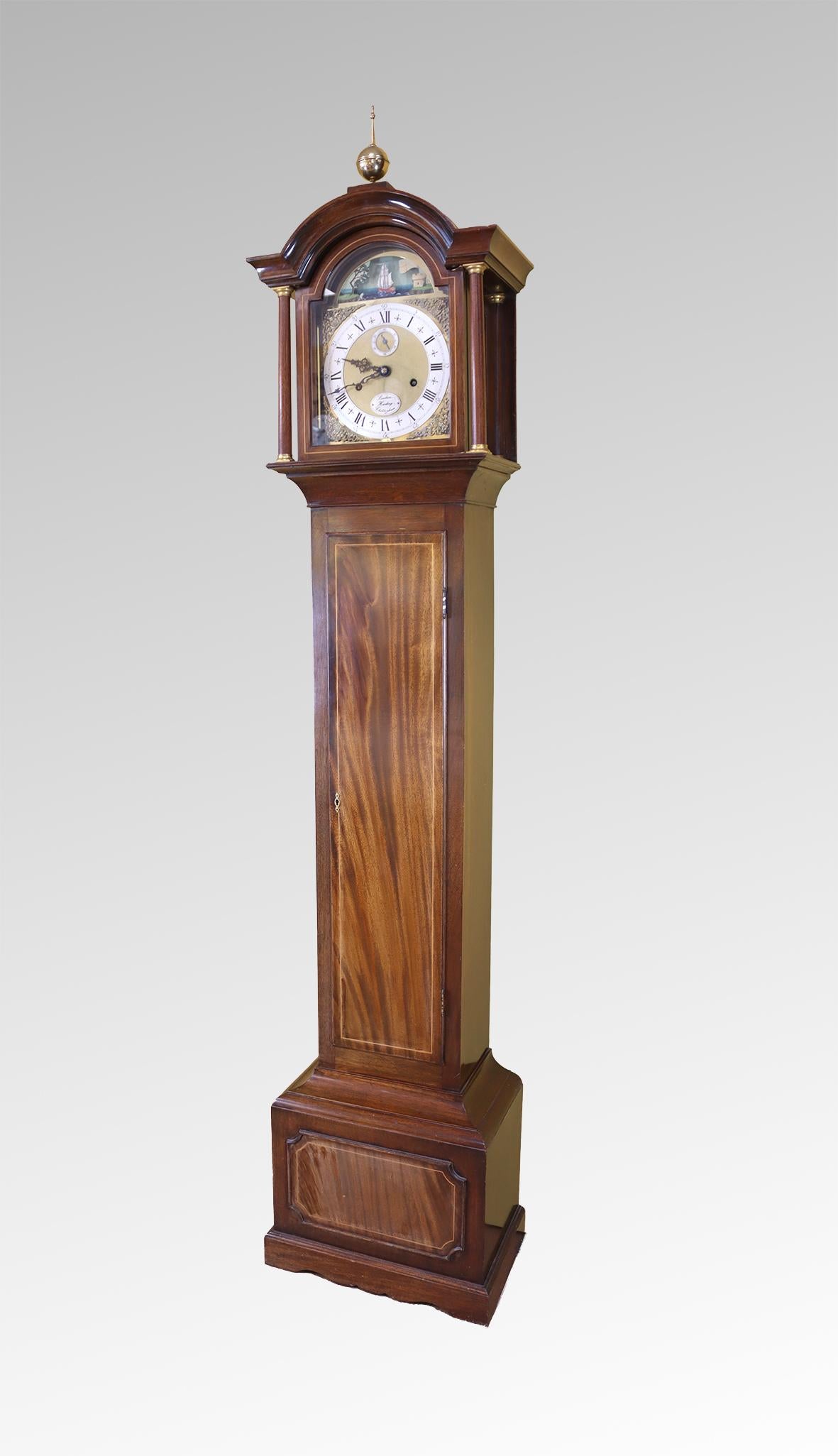 George III Miniature Longcase Rocking Ship Clock by Sinclair Harding. en vente