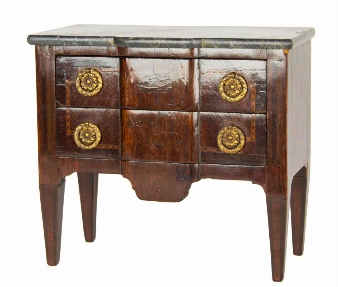 Miniature Louie XVI Style Inlaid Chest of Drawers With Marble Top For Sale 2