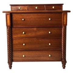 Miniature Mahogany Four-Drawer Sheraton Chest with Rope Turned Front Legs
