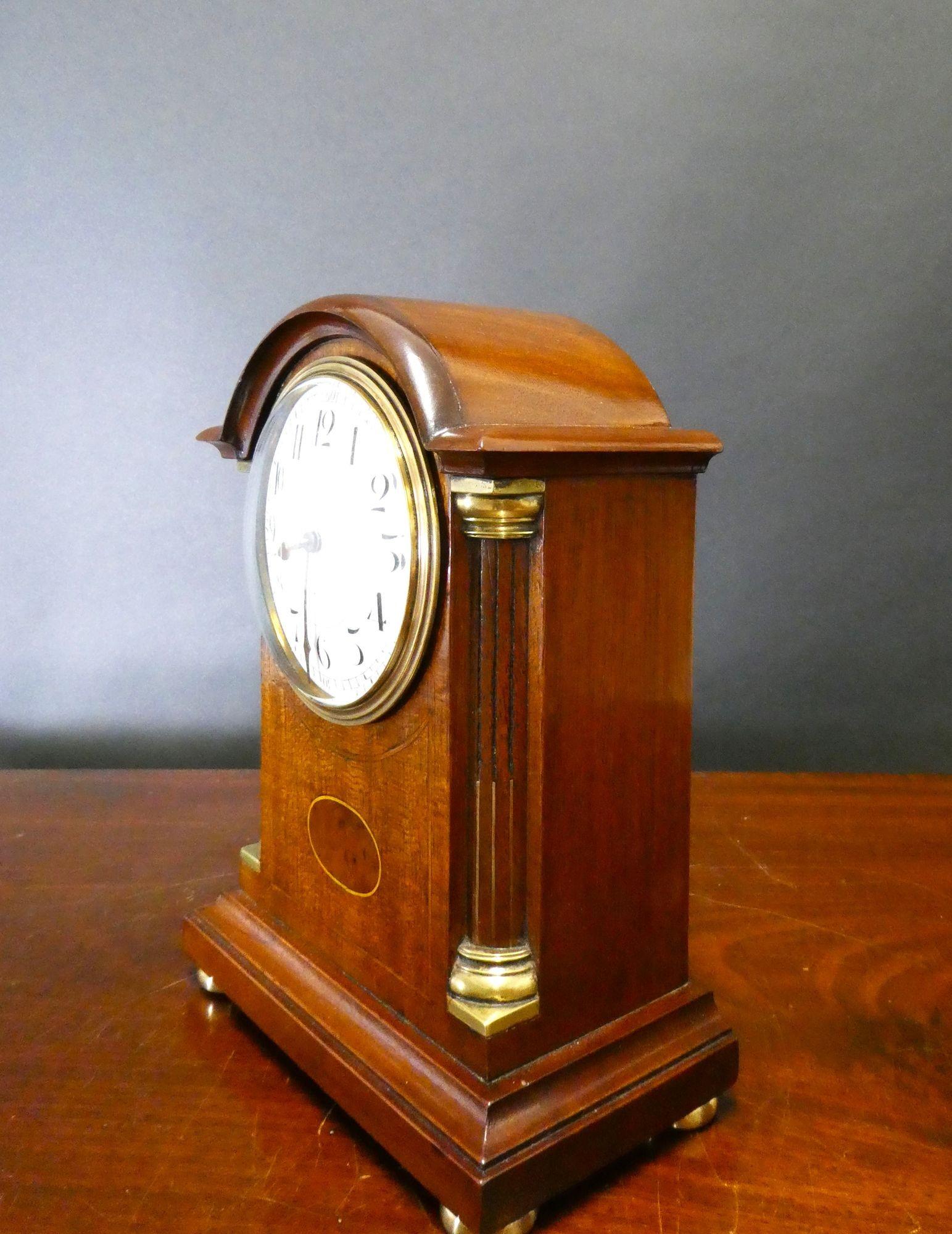 Edwardian Miniature Mahogany Mantel Clock, Miles, Gt Queen St. Kingsway For Sale
