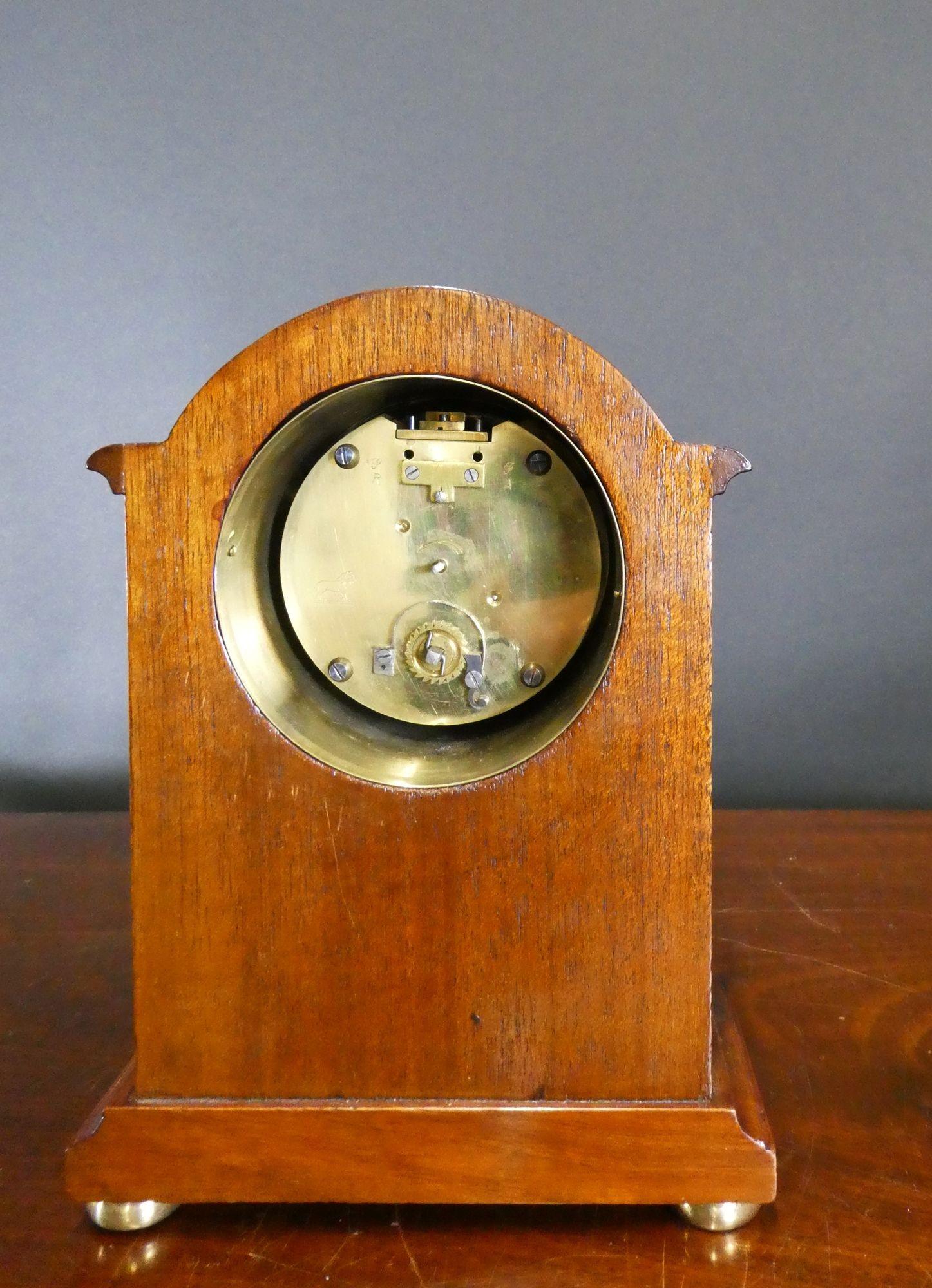 French Miniature Mahogany Mantel Clock, Miles, Gt Queen St. Kingsway For Sale