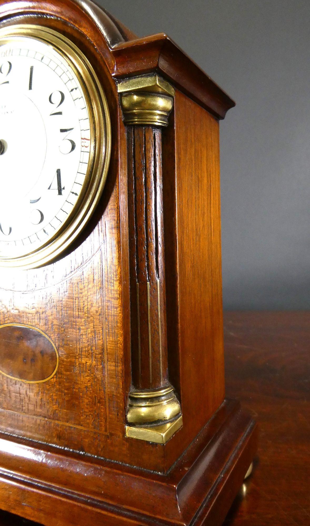 Early 20th Century Miniature Mahogany Mantel Clock, Miles, Gt Queen St. Kingsway For Sale