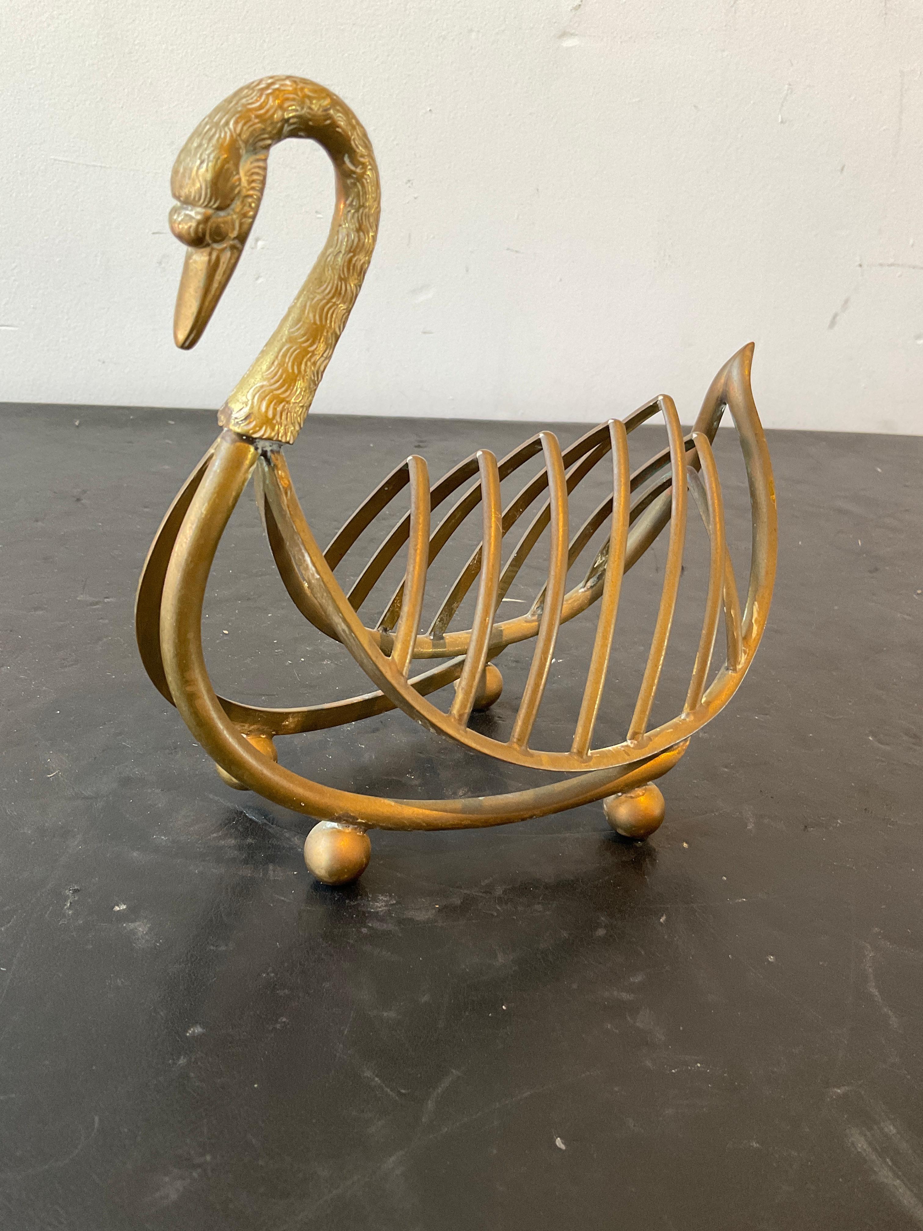 Miniature Maison Jansen Style Italian Brass  Swan Rack In Good Condition For Sale In Tarrytown, NY