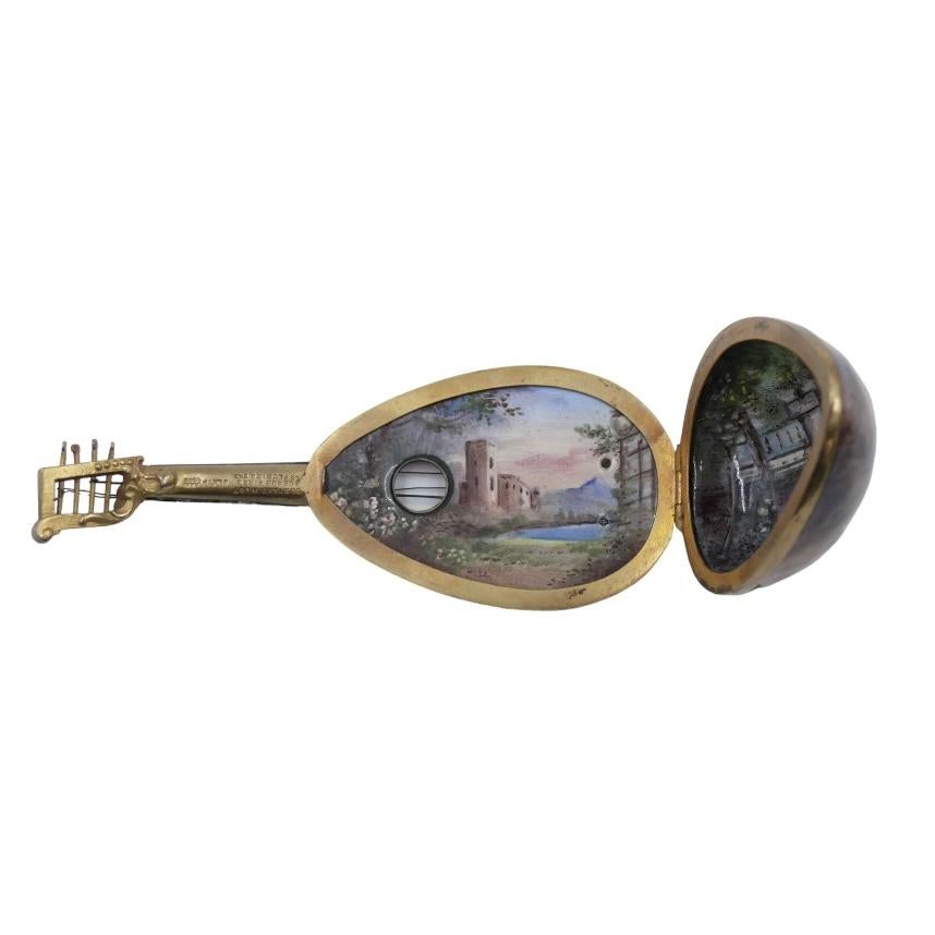 Empire Miniature mandolin enamel and solid silver box