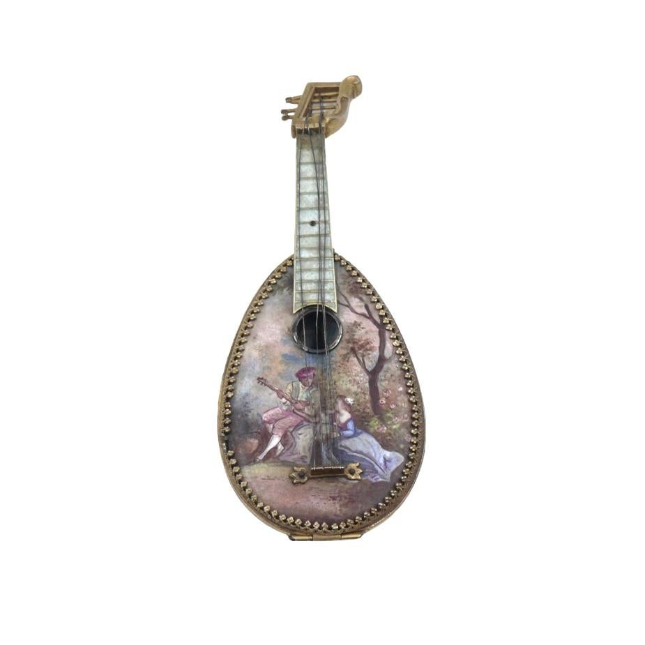 Enameled Miniature mandolin enamel and solid silver box