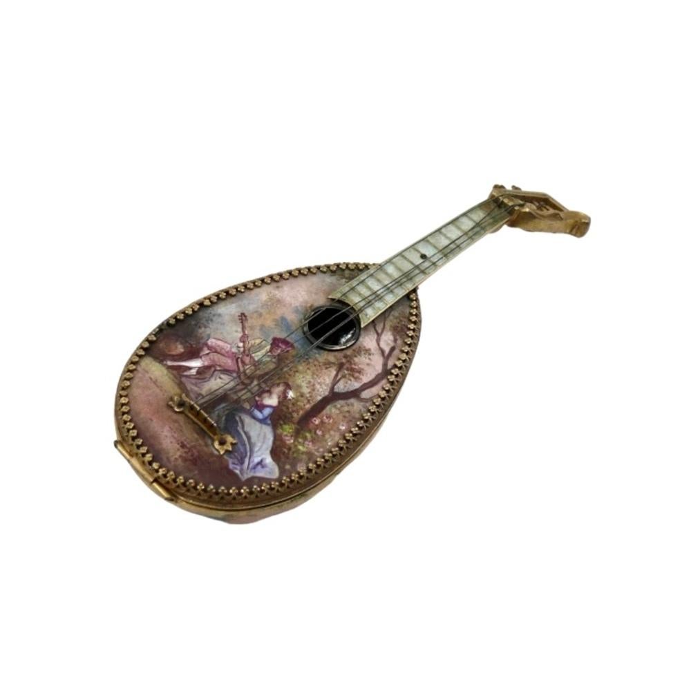 Late 19th Century Miniature mandolin enamel and solid silver box