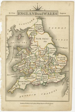Miniature Map of England and Wales with Hand Coloring