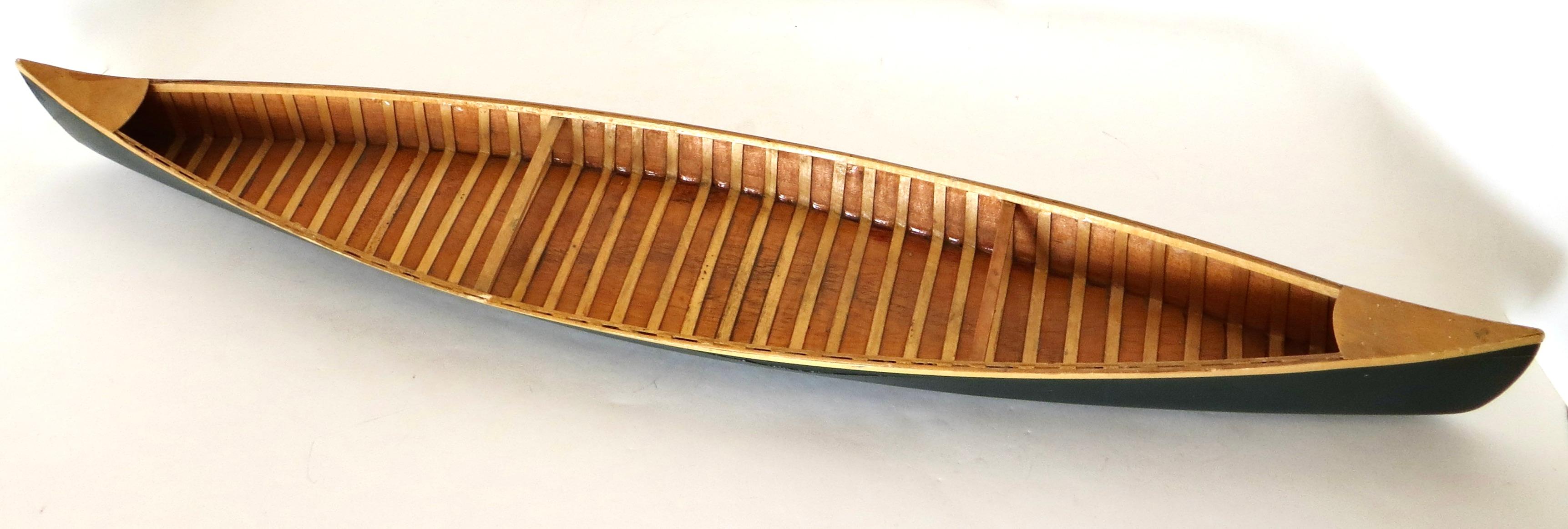Hand-Crafted Miniature Model Wooden Canoe, American Circa 1950's For Sale