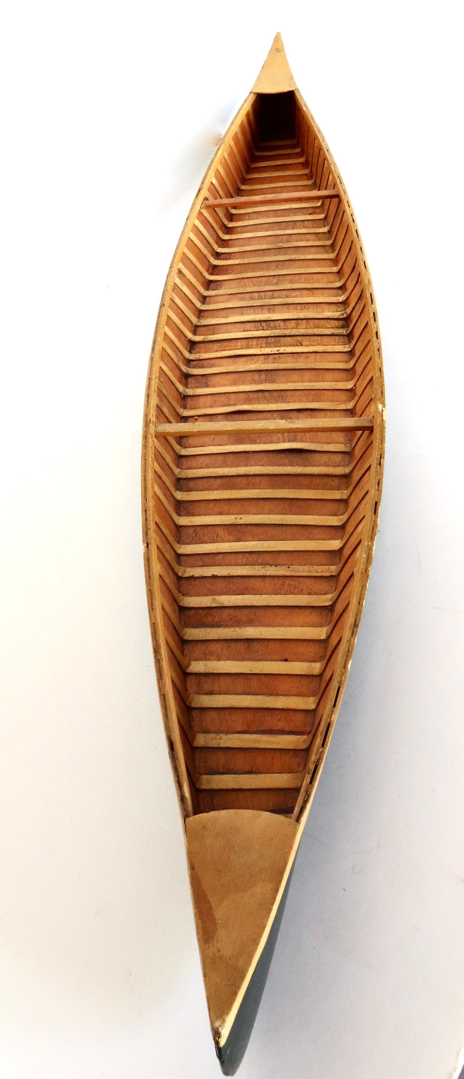Miniature Model Wooden Canoe, American Circa 1950's 1