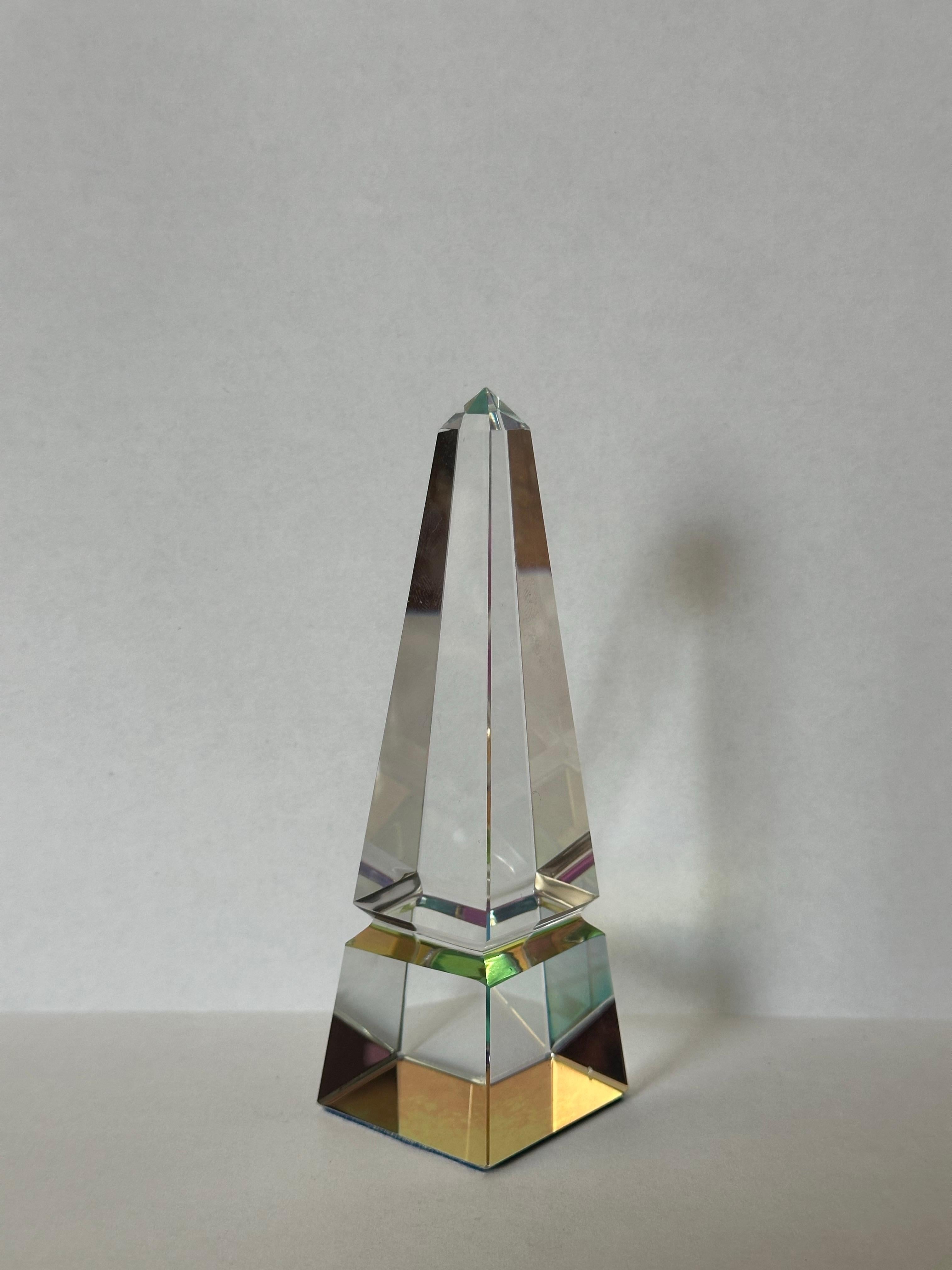American Miniature Modernist Crystal Obelisk For Sale