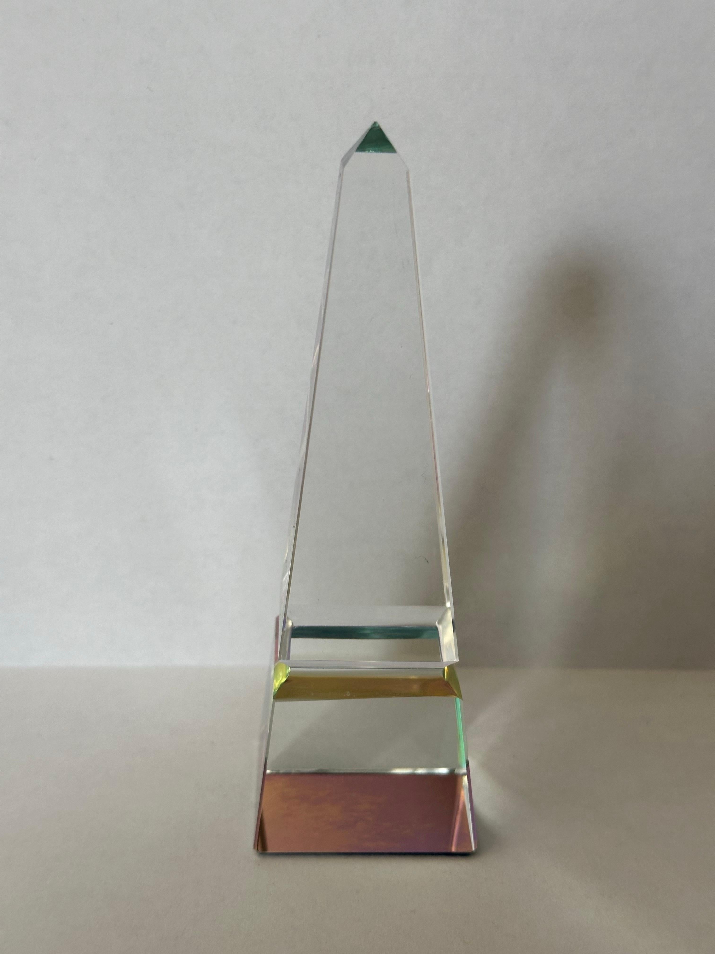 Hand-Crafted Miniature Modernist Crystal Obelisk For Sale