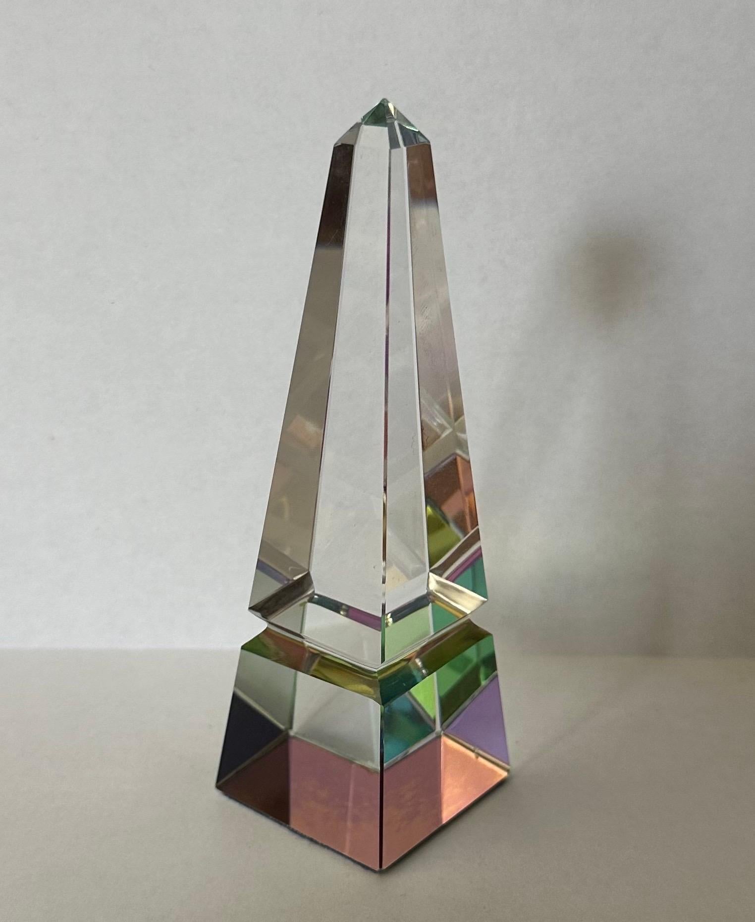 Miniature Modernist Crystal Obelisk In Good Condition For Sale In San Diego, CA