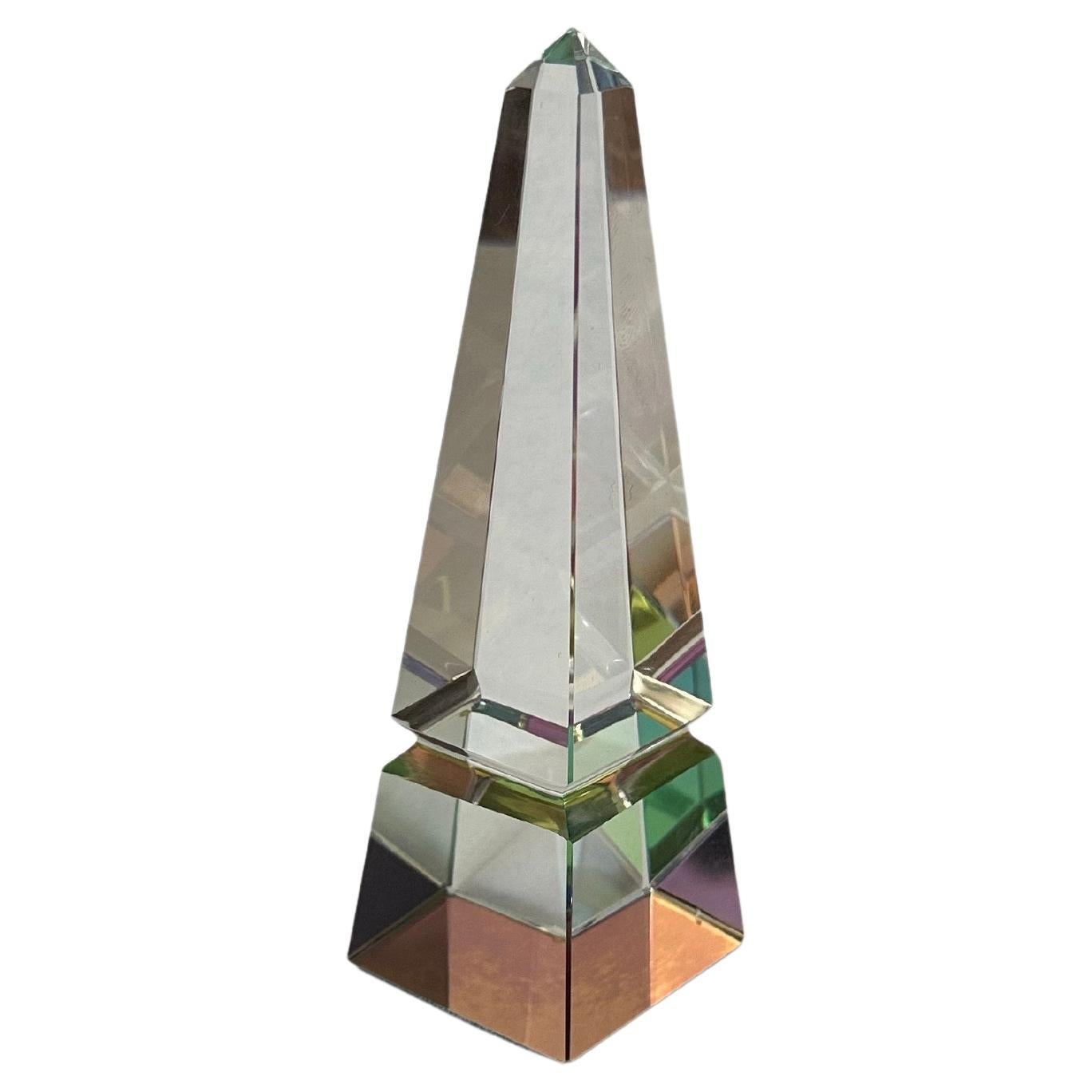 20th Century Miniature Modernist Crystal Obelisk For Sale