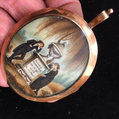 Miniature Mourning Portrait Painting 14K Solid Gold Frame American