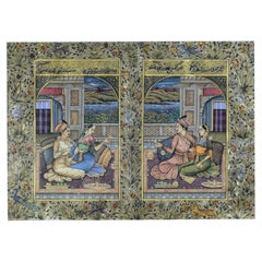 Miniature Mughal of Emperor Akbar And His Wife  In His Courtyard, 19th Century