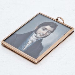 Miniature of a Gentleman of the Biedermeier Period, Brass Frame, 19th Century