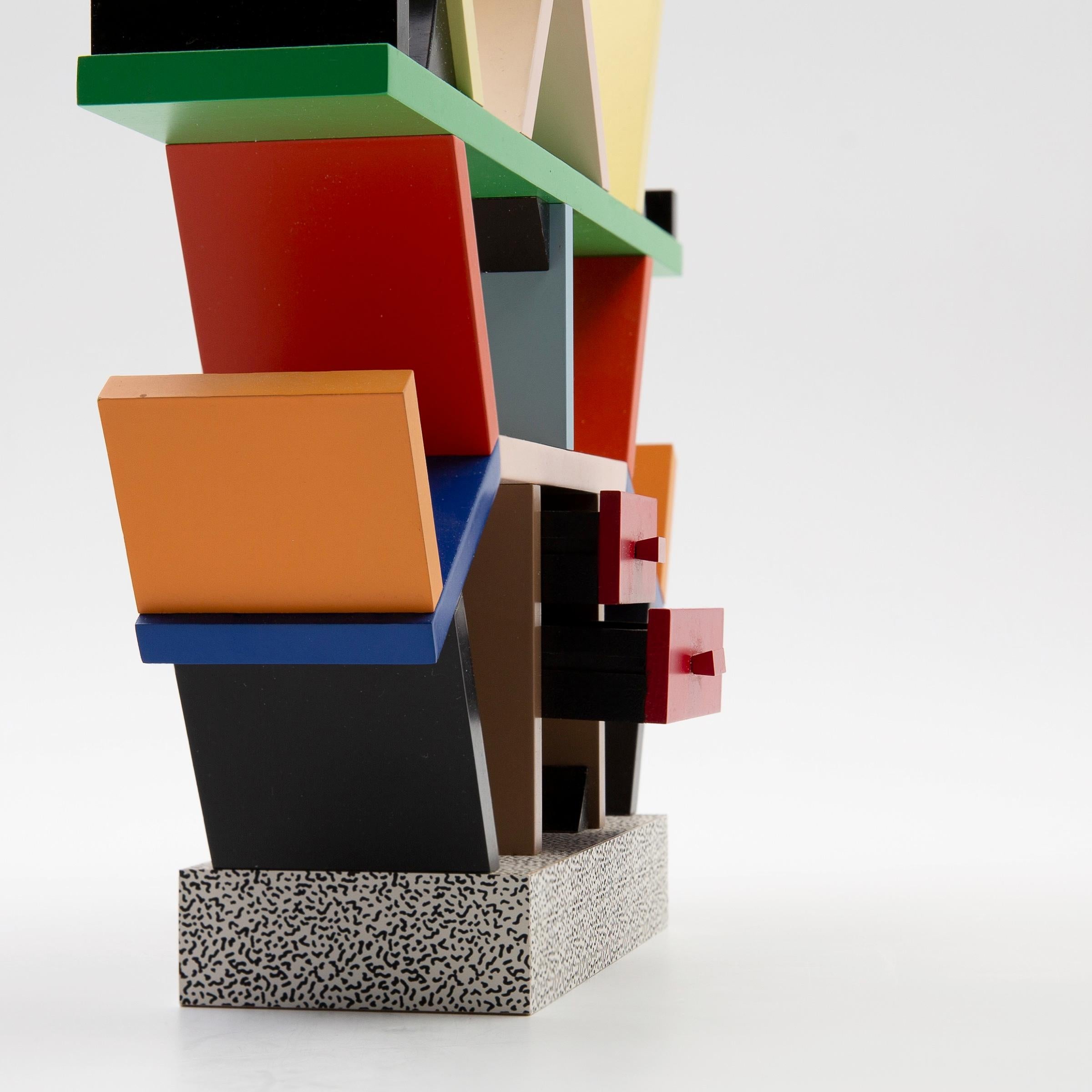 A perfect miniature reproduction of the iconic Carlton bookcase designed by Ettore Sottsass for Memphis Milano in 1981, this edition from 1995, on 500 Exemplars, this example Artist Proof (Scale 1:6)
Signed E Sottsass PA (Prova d'artista, artist