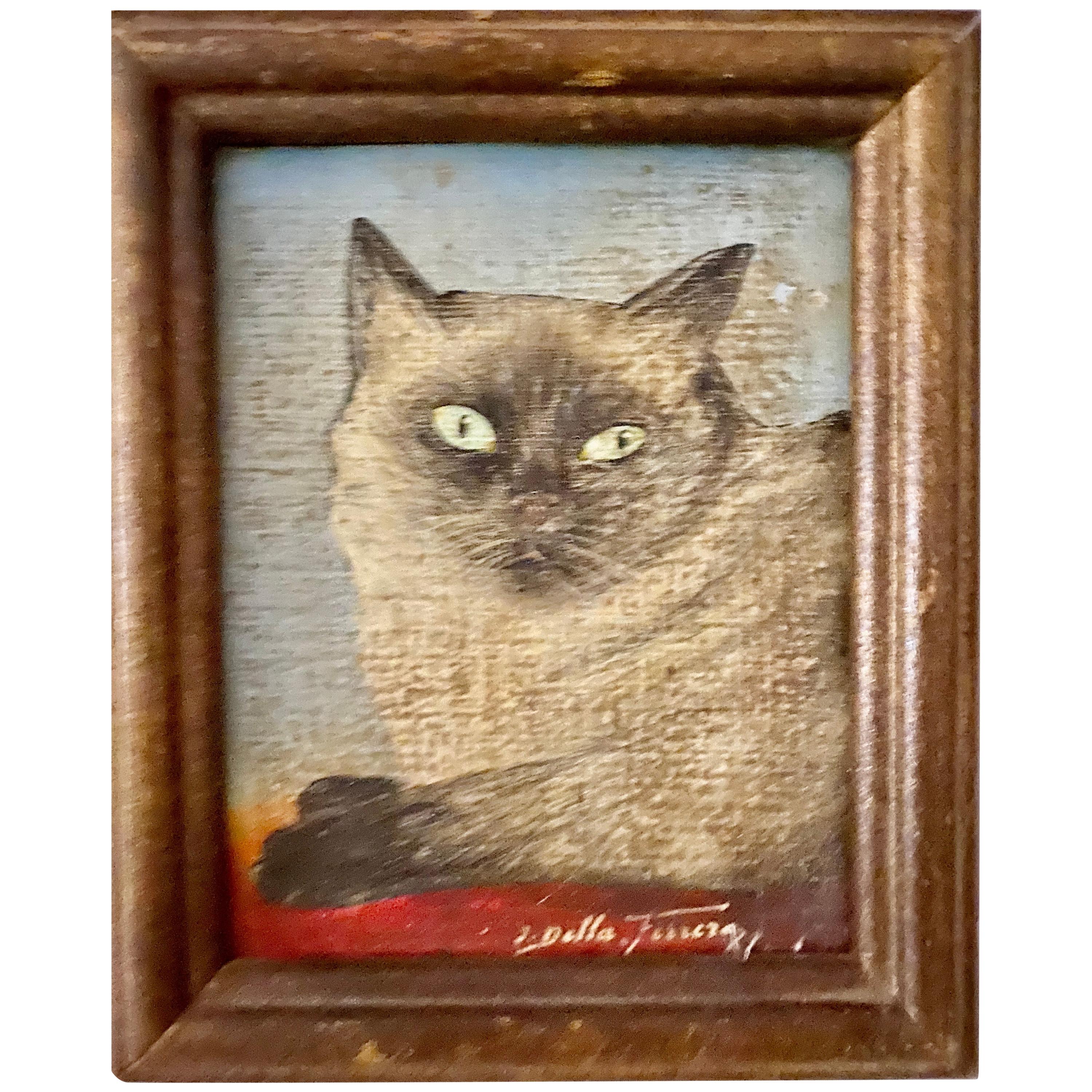 Miniature Oil on Board Painting of Siamese Cat
