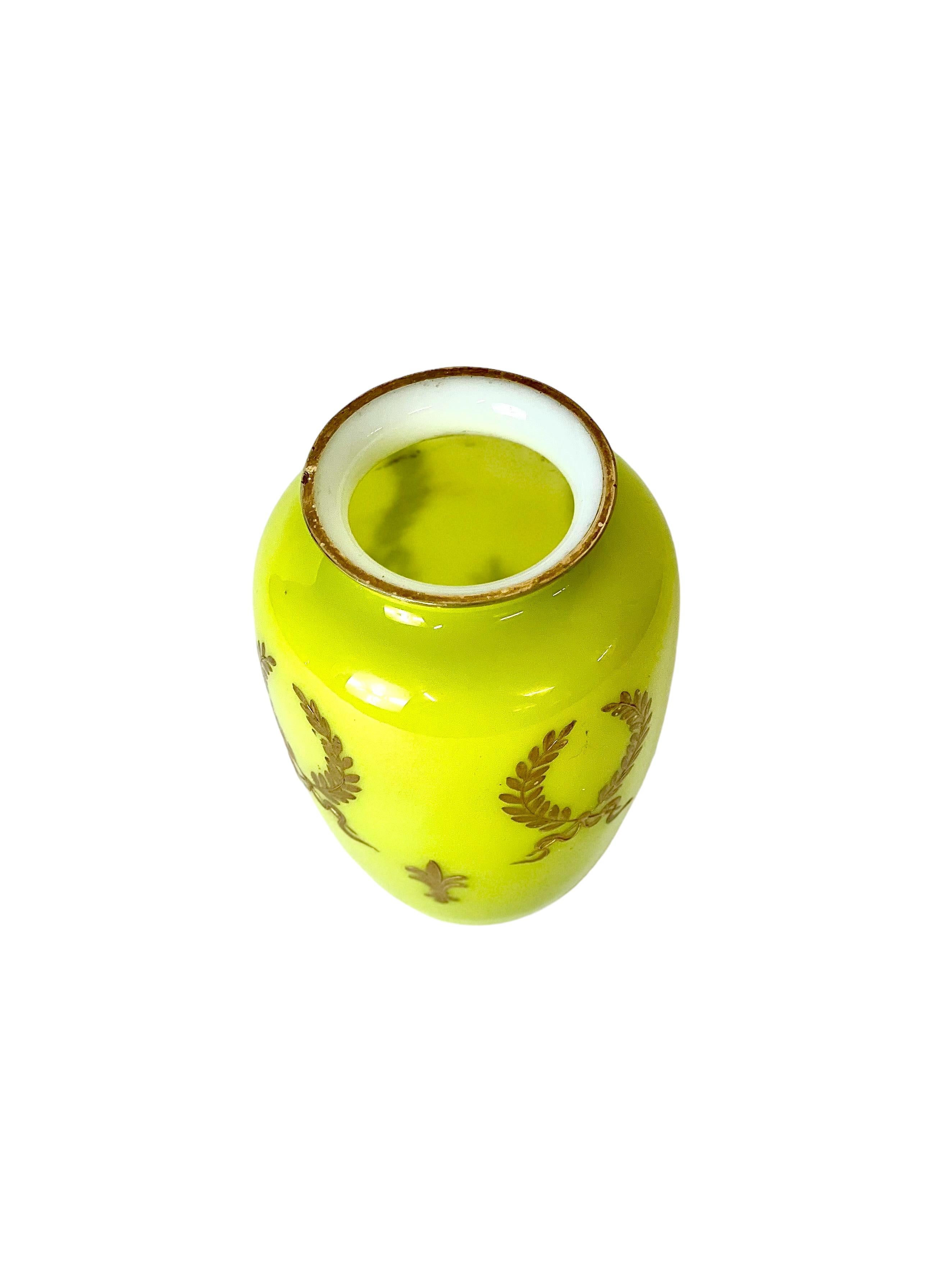 Napoleon III Opaline Glass Vase in Chartreuse Yellow