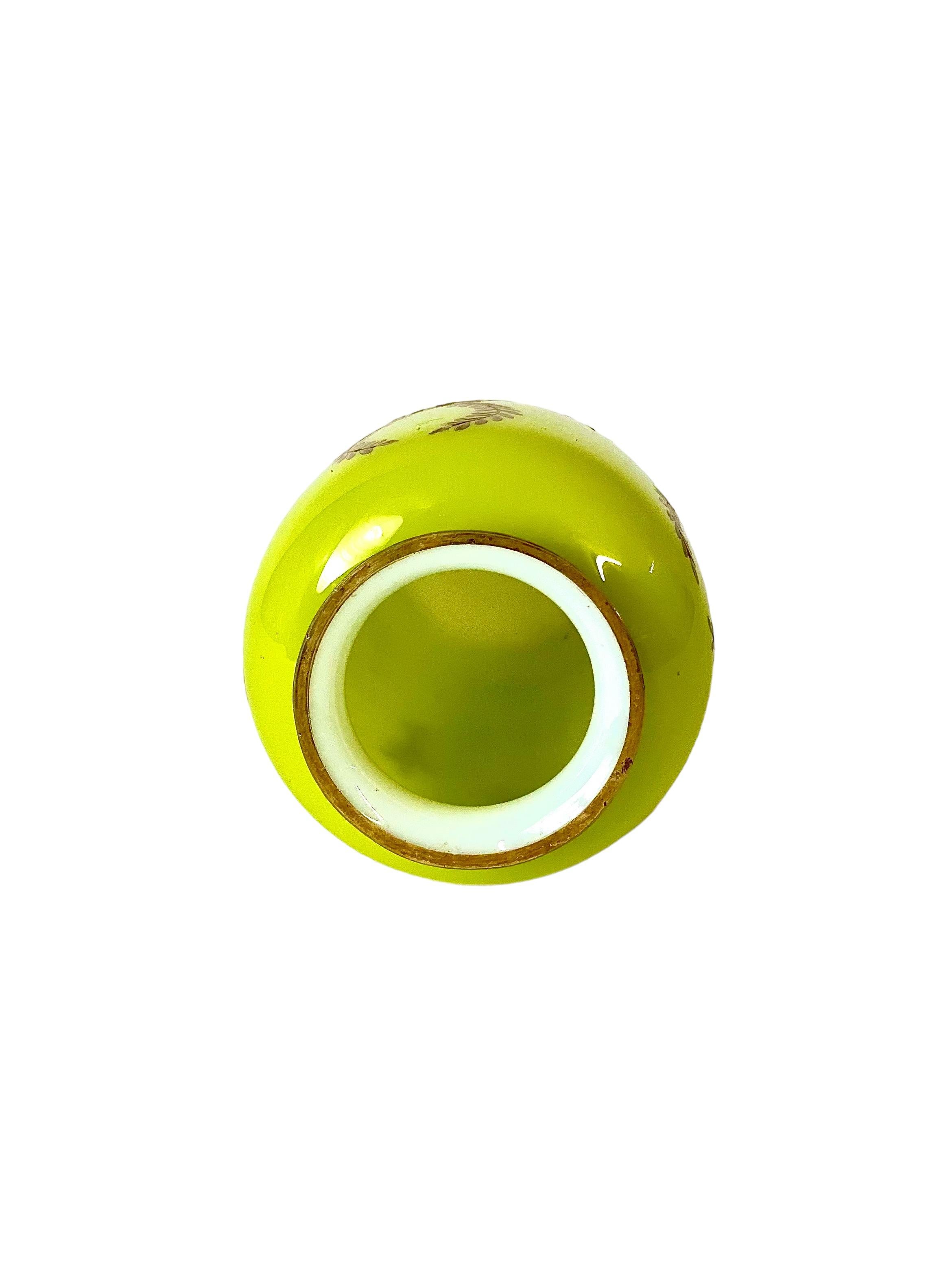 French Opaline Glass Vase in Chartreuse Yellow