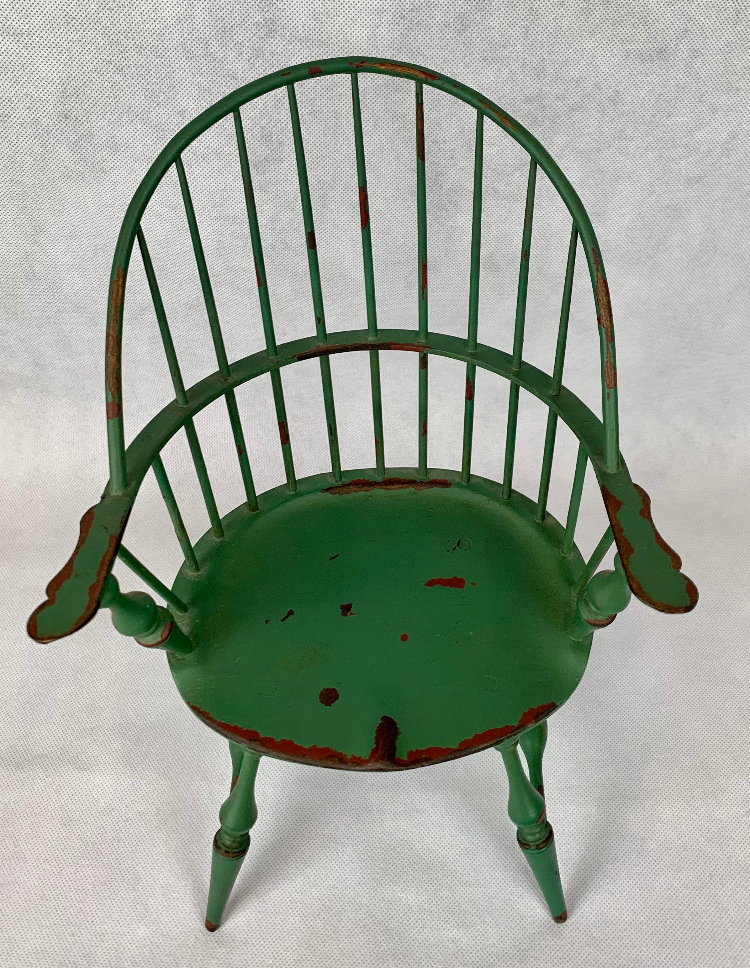 American Colonial Miniature or Salesman's Sample Windsor Armchair in Green Paint