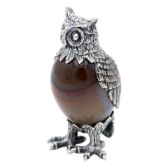 Miniature owl in silver wrapped in hard stone