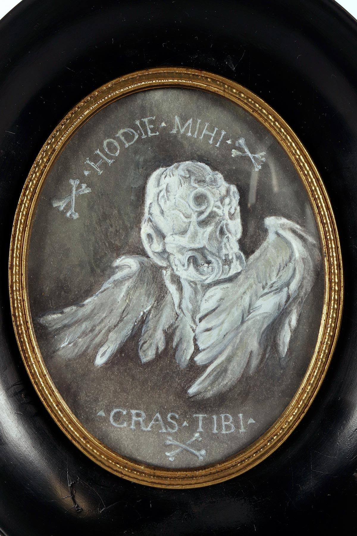 Miniature painted in gouache on paper, depicting a Memento Mori, Italy 1808. Italiano en venta