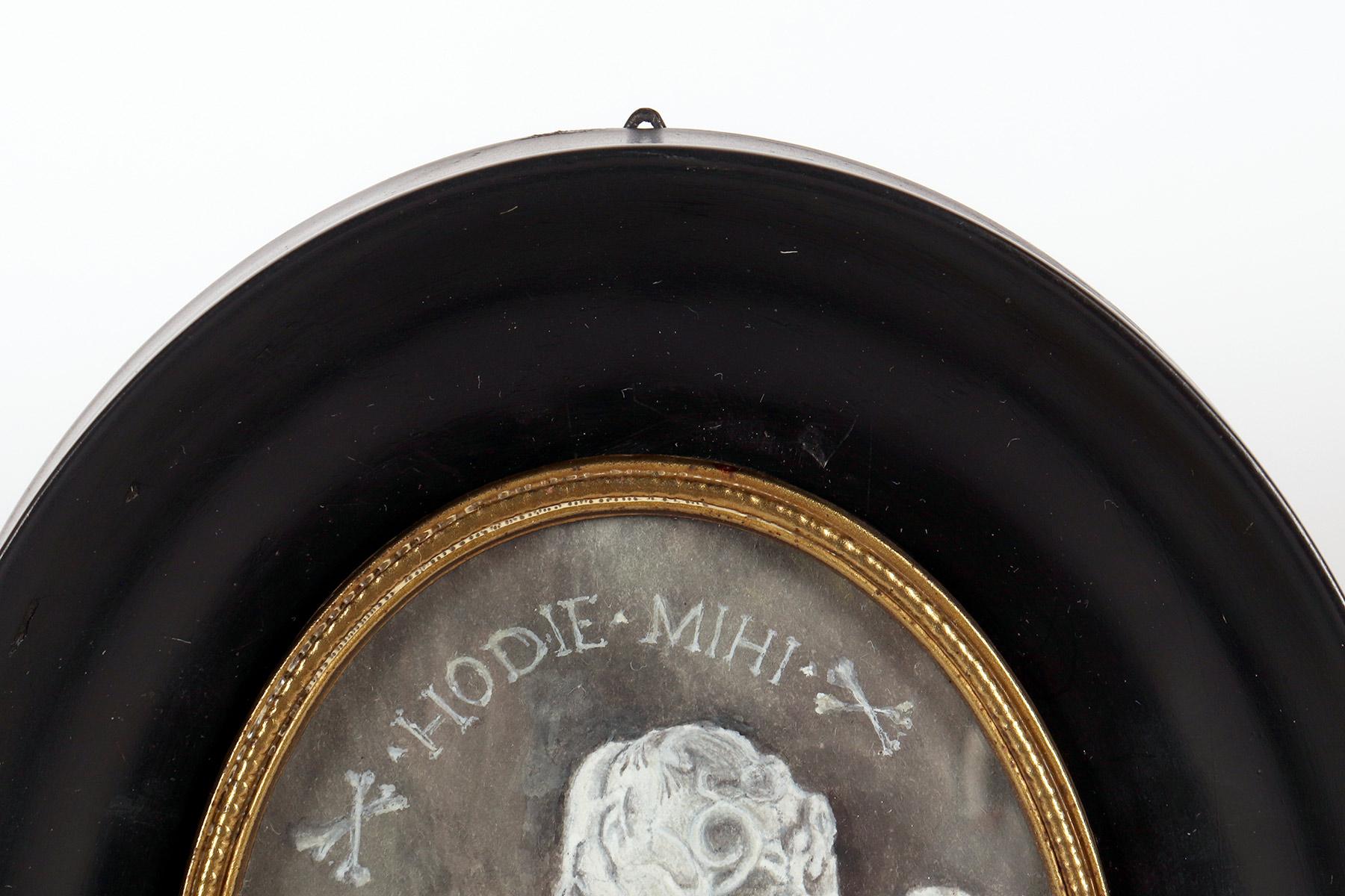 Miniature painted in gouache on paper, depicting a Memento Mori, Italy 1808. en Bueno estado para la venta en Milan, IT