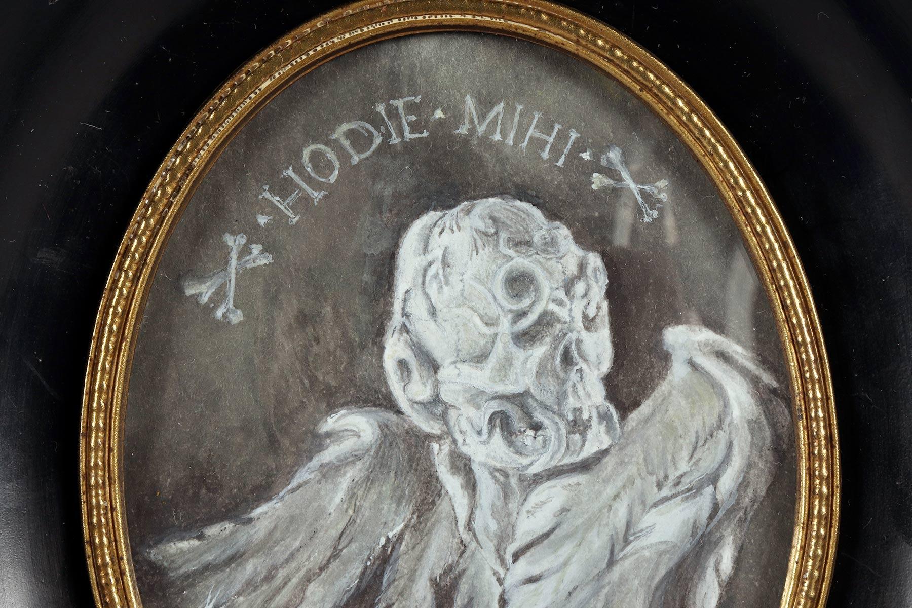 Miniature painted in gouache on paper, depicting a Memento Mori, Italy 1808. Latón en venta
